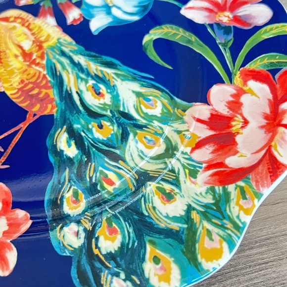 Pier 1 Peacock Luncheon Salad Plates 8.5” Floral Scalloped Edge - Picture 4 of 7